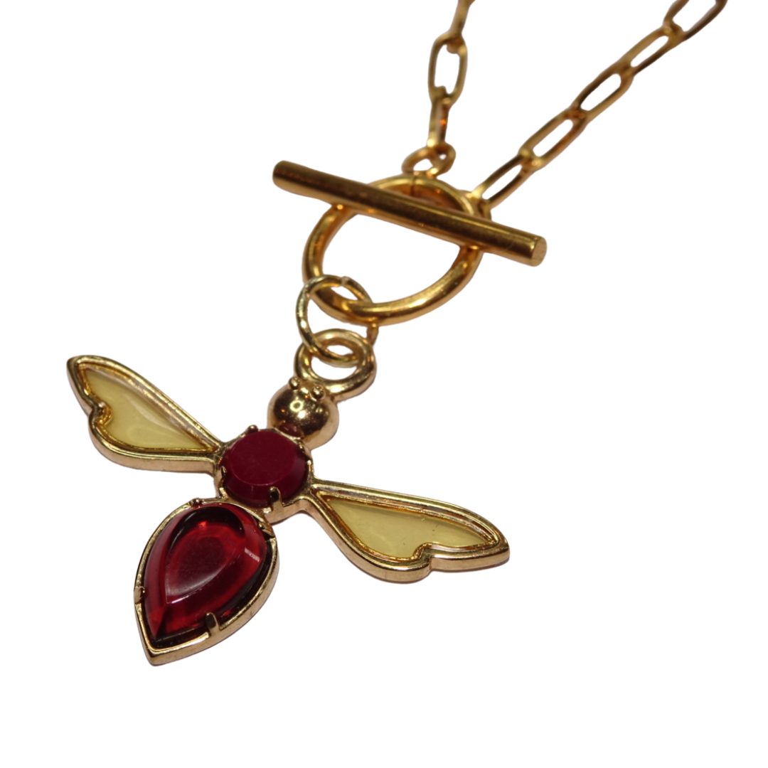 LV Bee Charm 18ct gold paperclip toggle necklace