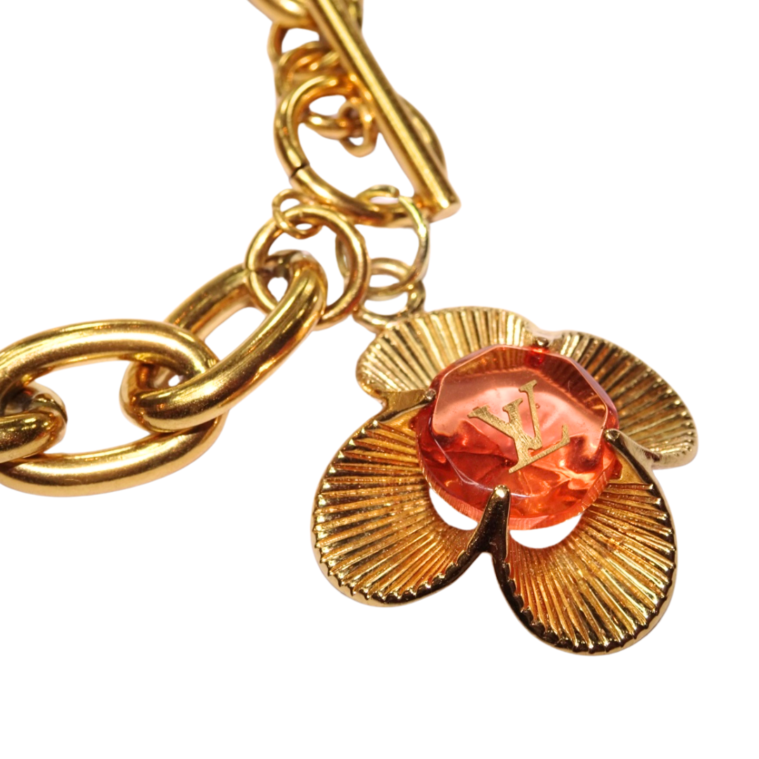 LV Pink Gem Flower 16ct thick gold chunky link bracelet with toggle clasp
