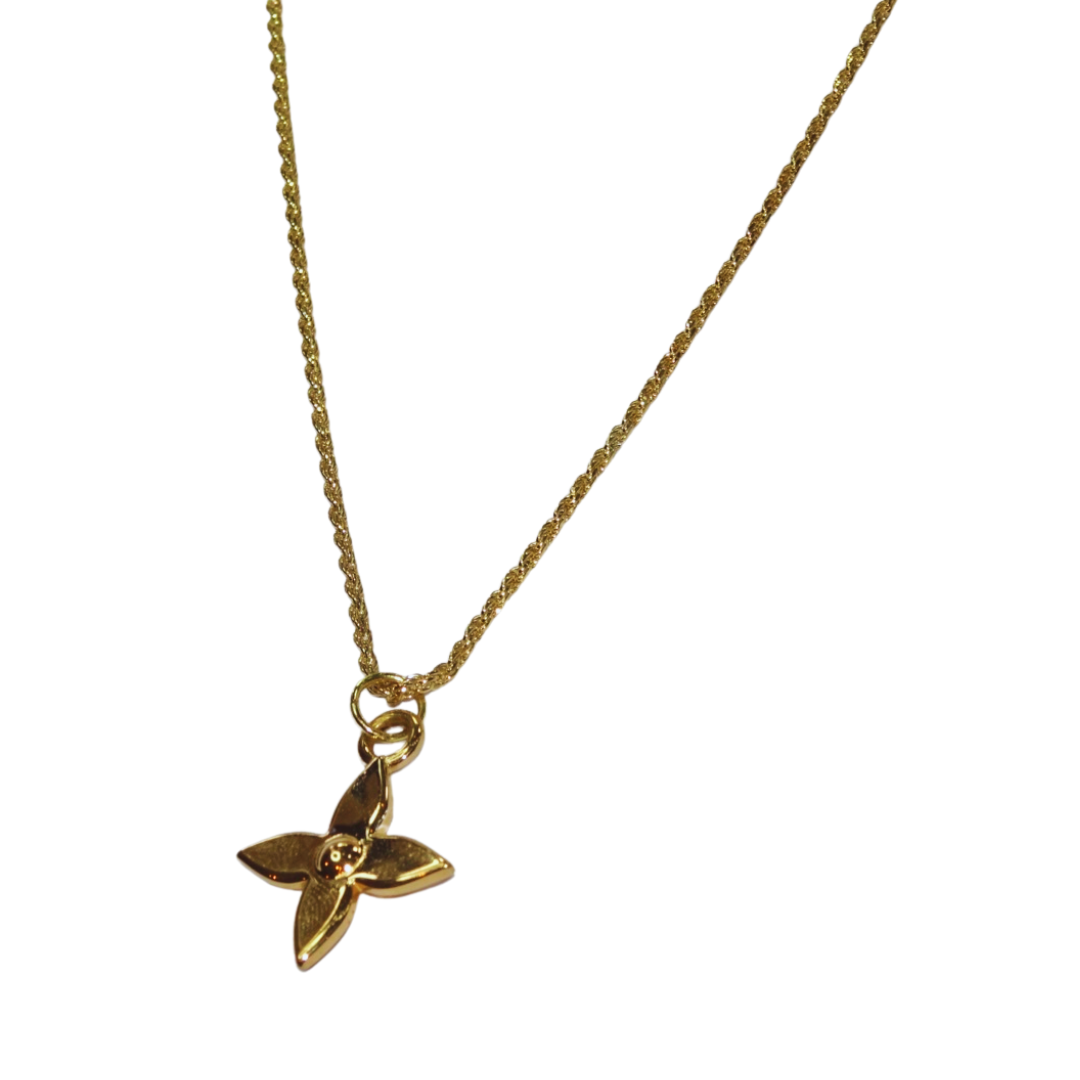 LV Monogram Flower 18ct gold rope chain necklace