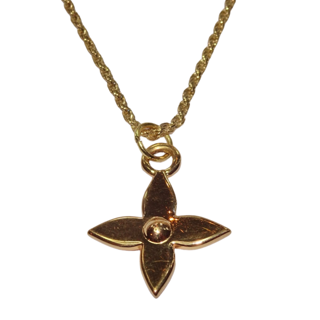 LV Monogram Flower 18ct gold rope chain necklace