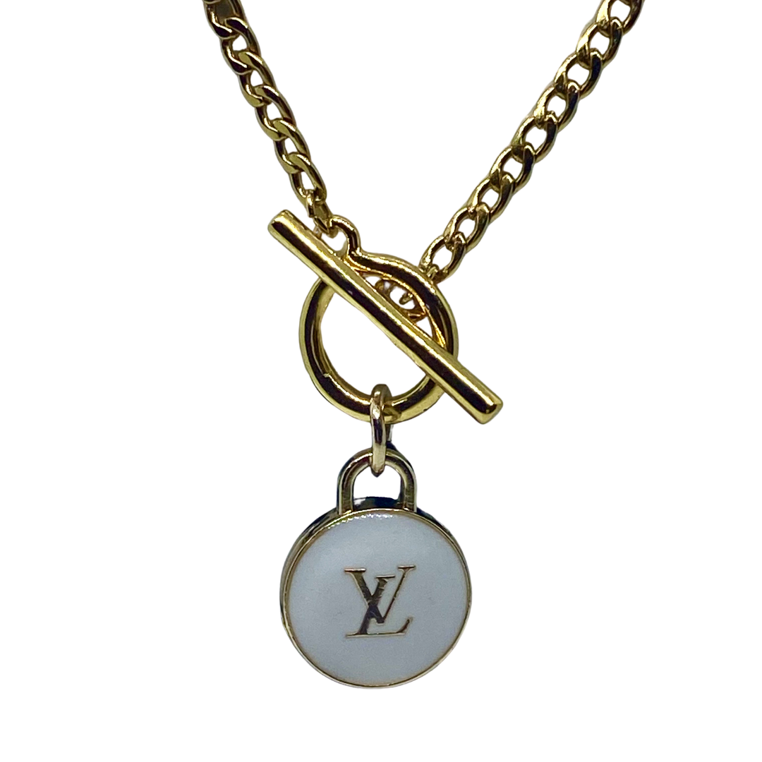 ALTERED 23ct Gold Plated Toggle Necklace with Black LV Zip Pendant