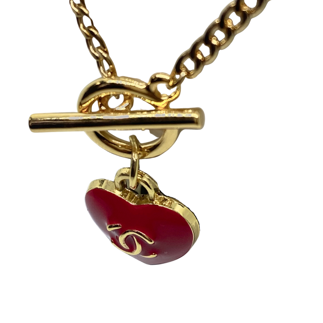 NEW* 14k gold plated toggle clasp chain with Red CC Heart Pendant - zbyzo