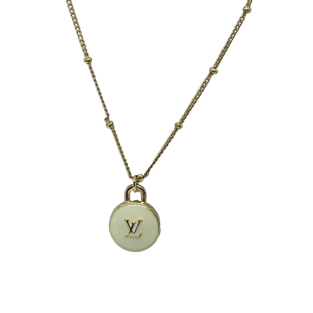 Reworked LV Necklace - Cream LV Charm - zbyzo