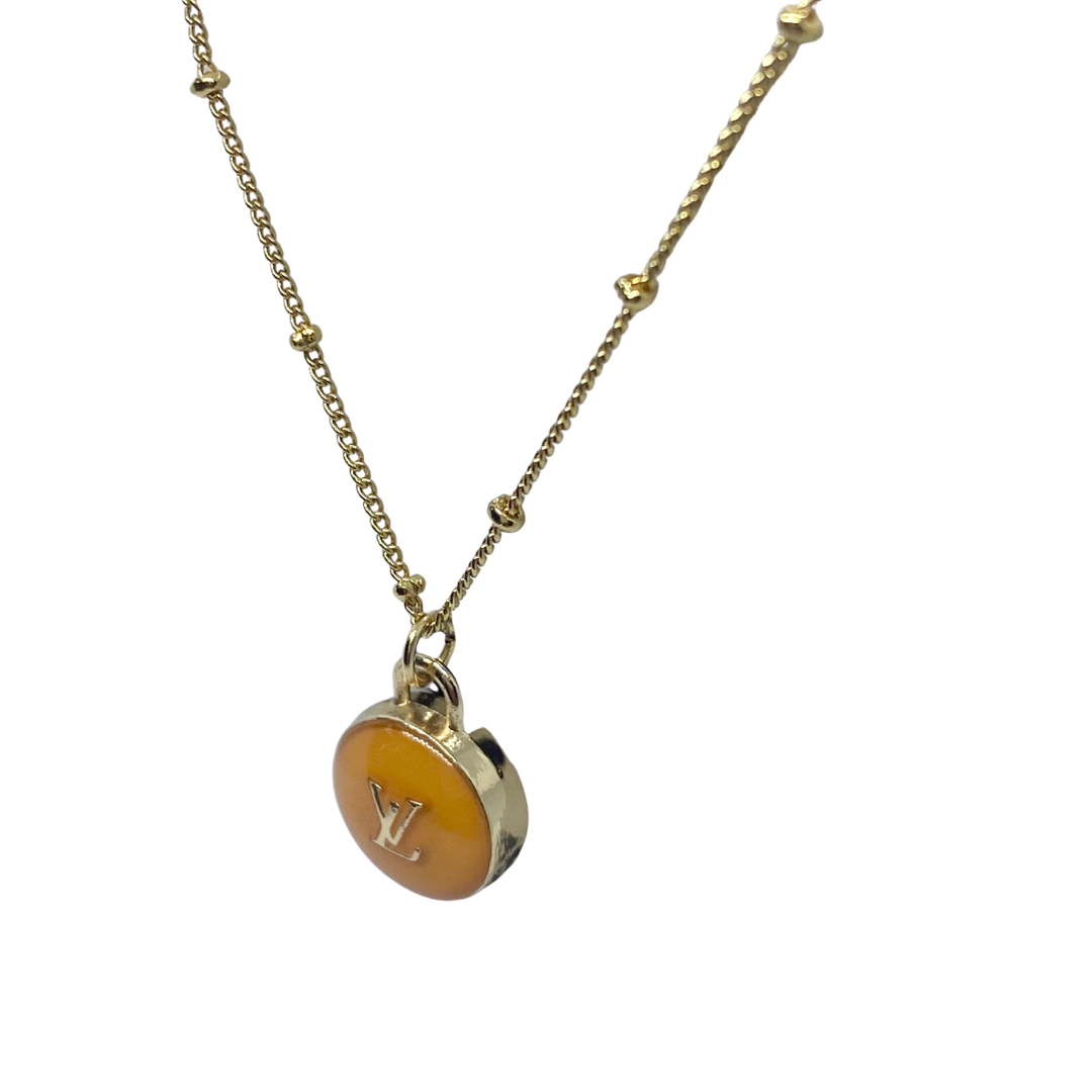 Reworked LV Necklace - Orange LV Charm - zbyzo