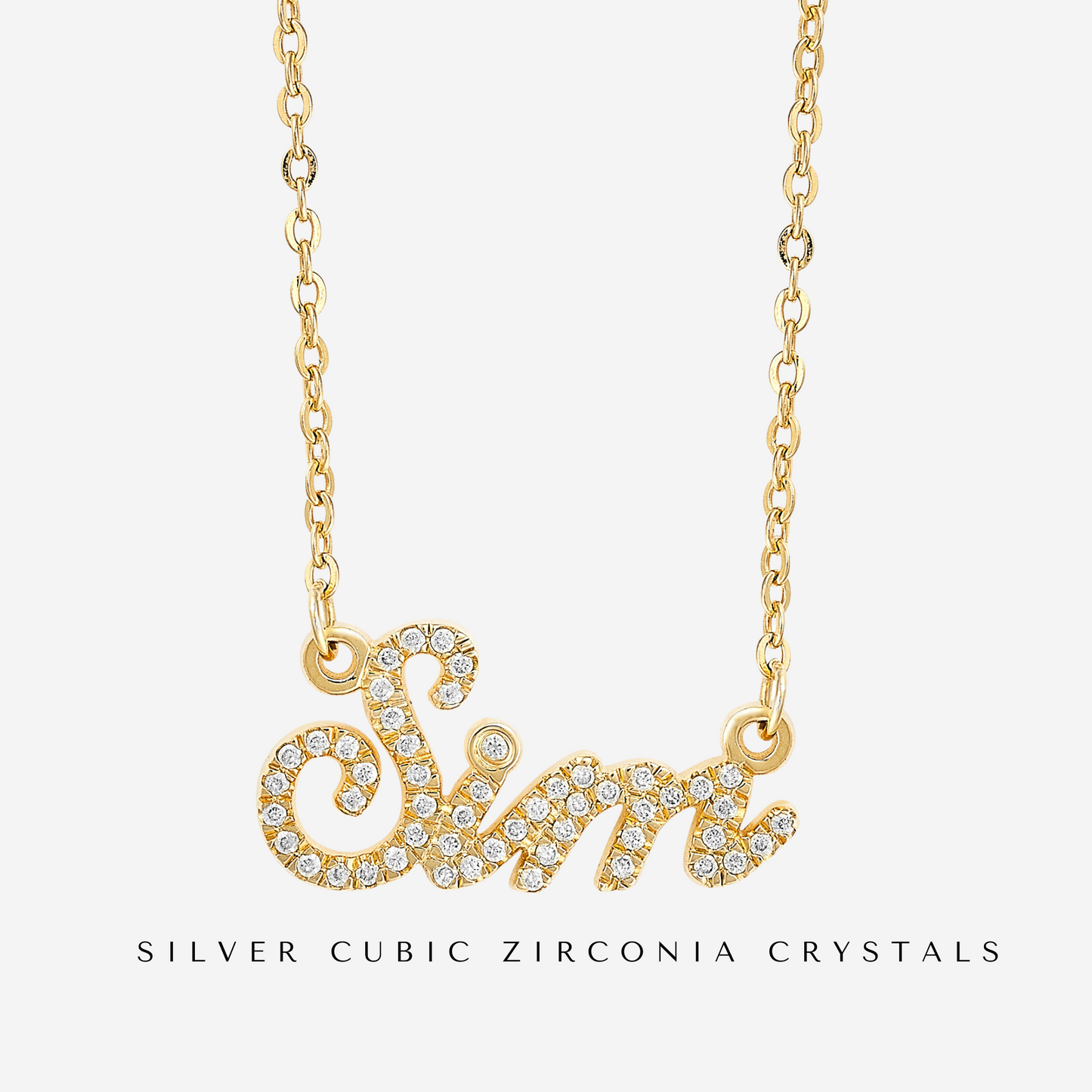 NEW* 18K Gold Plated on 925 Sterling Silver Custom Name Necklace with Crystals