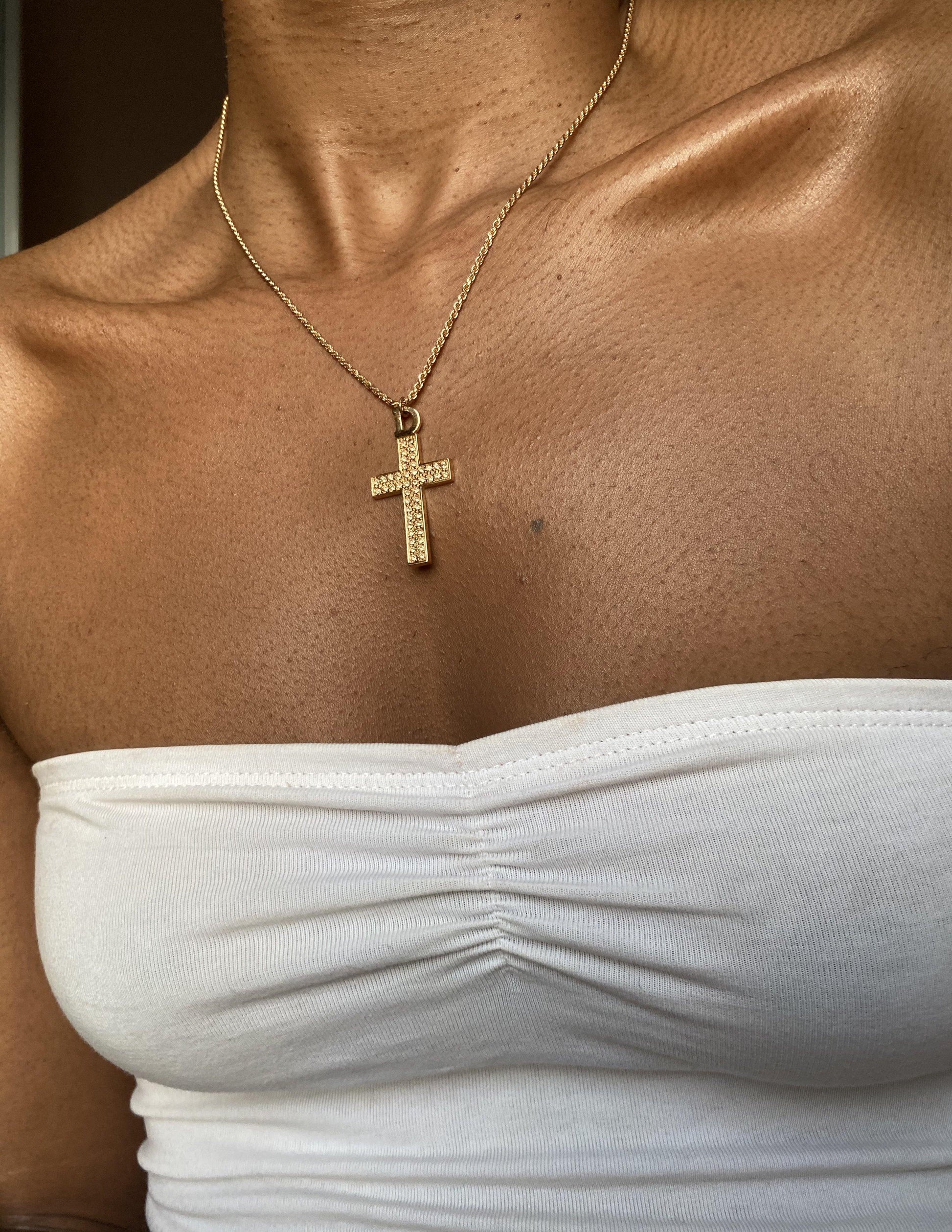 2003 Christian Dior Gold Oblique Crystal Cross Rope Chain Necklace - zbyzo