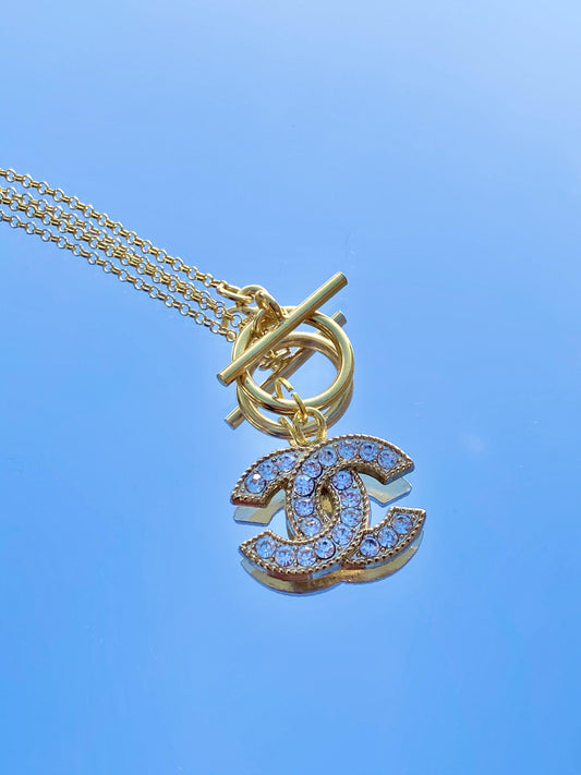 CC Silver Swarovski Pendant T-bar Necklace - zbyzo