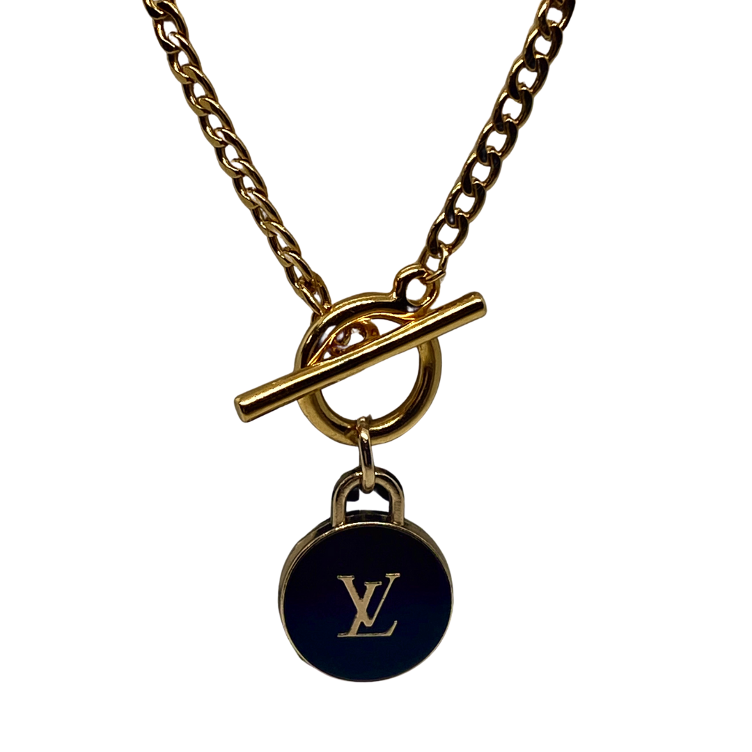 23ct Gold Plated Toggle Necklace with Black LV Zip Pendant - zbyzo