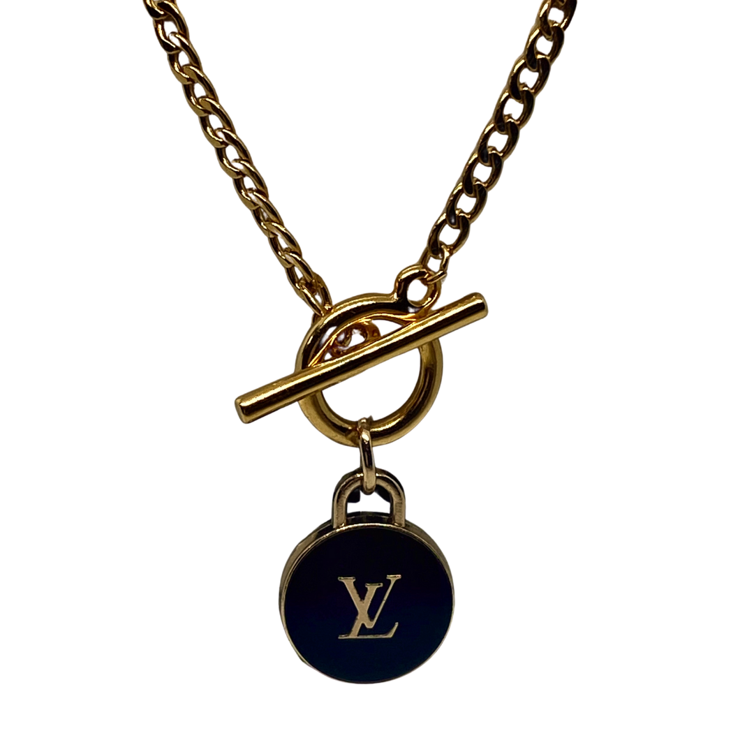 ALTERED 23ct Gold Plated Toggle Necklace with Black LV Zip Pendant – zbyzo