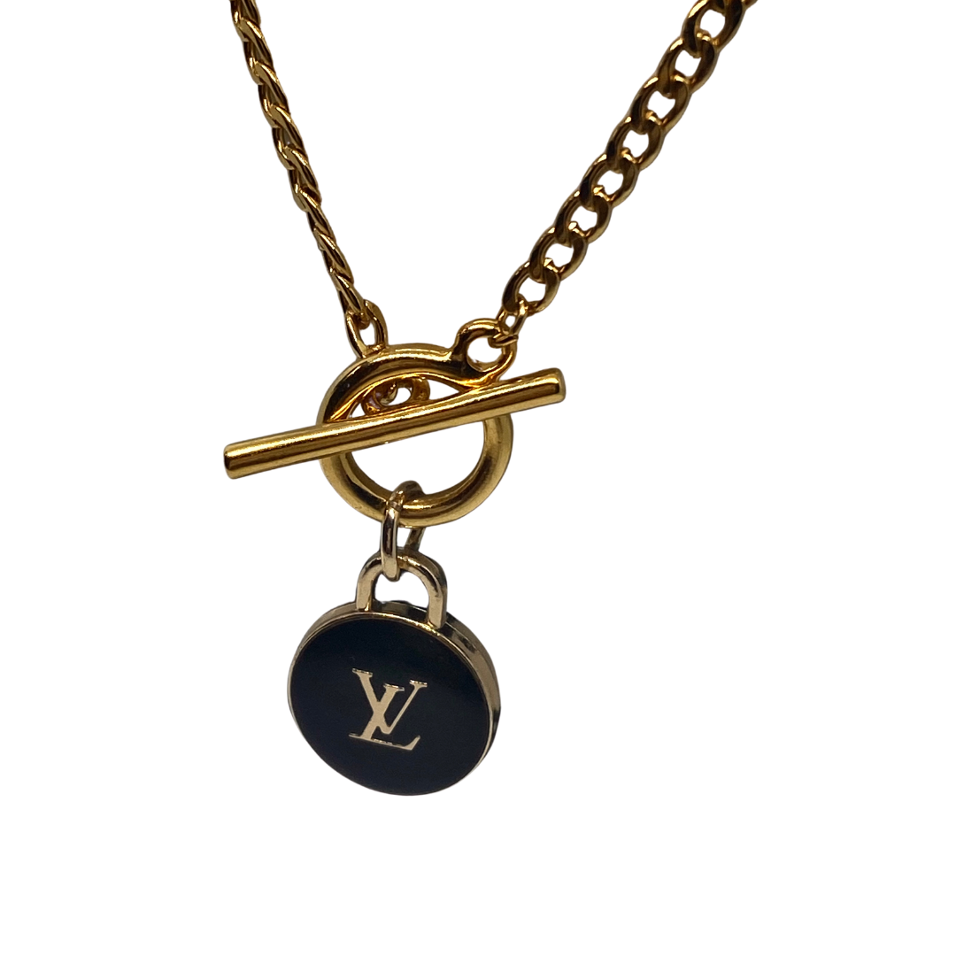23ct Gold Plated Toggle Necklace with Black LV Zip Pendant - zbyzo