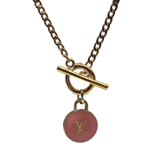 23ct Gold Plated Toggle Necklace with Pink LV Zip Pendant - zbyzo