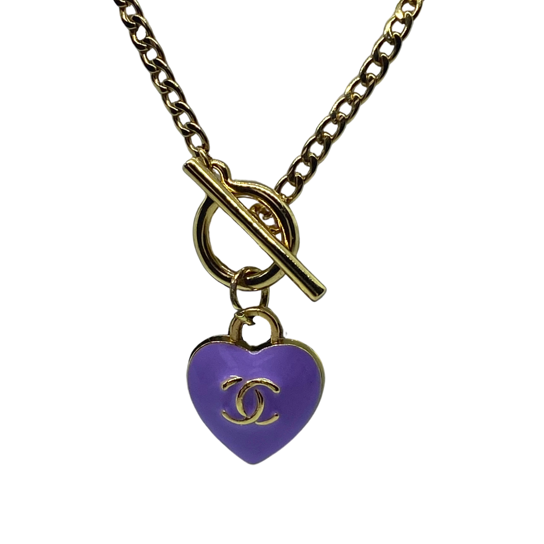 ALTERED 23ct Gold Plated Toggle Clasp Chain with Lilac CC Heart Pendan –  zbyzo