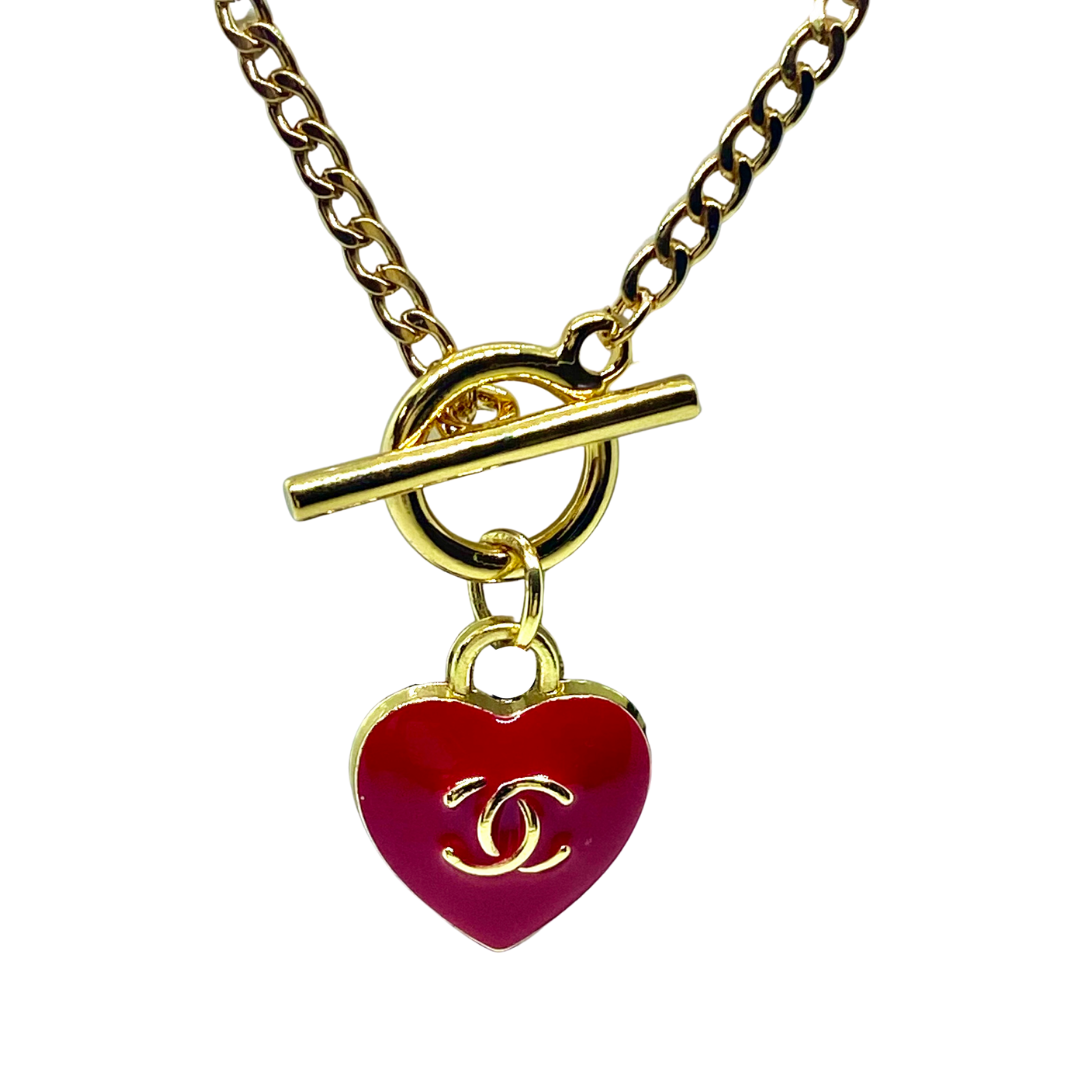 NEW* 14k gold plated toggle clasp chain with Red CC Heart Pendant